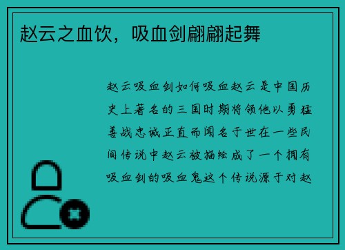 赵云之血饮，吸血剑翩翩起舞